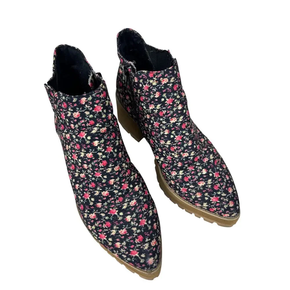 YRU Wolf Floral Pointed Toe Chunky Stacked Heel Ankle Booties 10